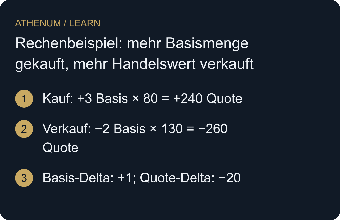 Jede Ausführung vor dem Summieren in der gewählten Einheit berechnen. +1 Basiseinheit und −20 Quote-Einheiten haben verschiedene Dimensionen und gehören nicht auf dieselbe Werteskala.