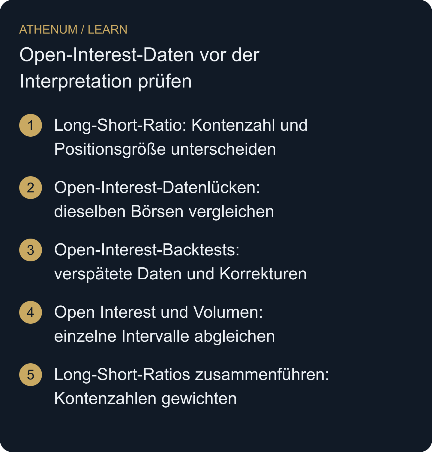 Nachvollziehen, was ein OI-Datensatz belegen kann, unvereinbare Beobachtungen erkennen und fehlende Informationen nicht durch Trading-Erzählungen ersetzen.