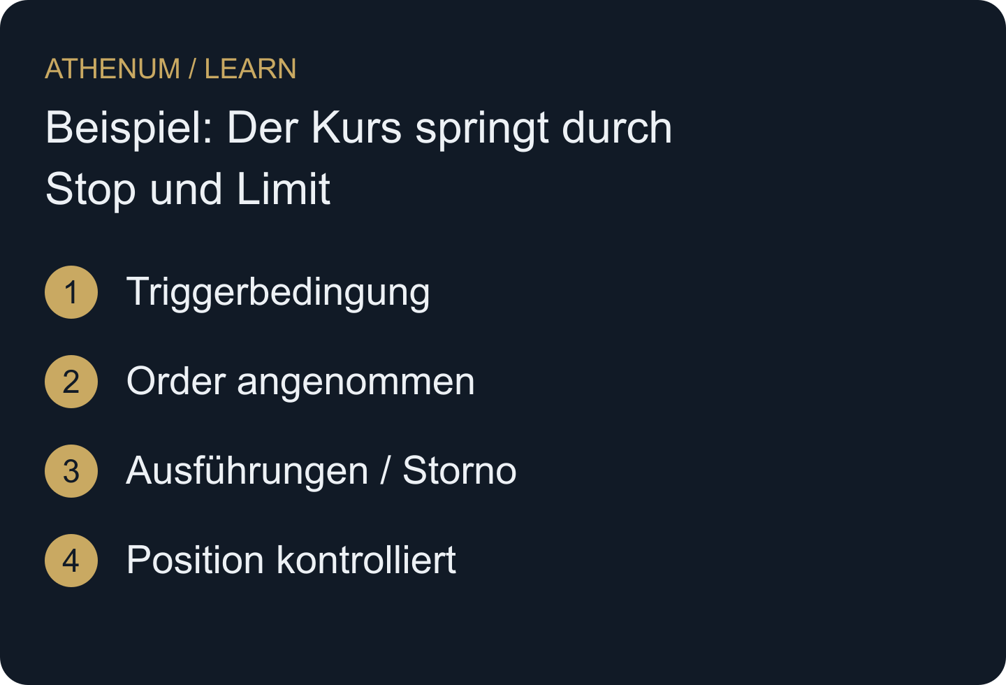 Verfolge den vollständigen Orderablauf. Ein Trigger oder eine Annahmebestätigung beweist noch keine geschlossene Position.