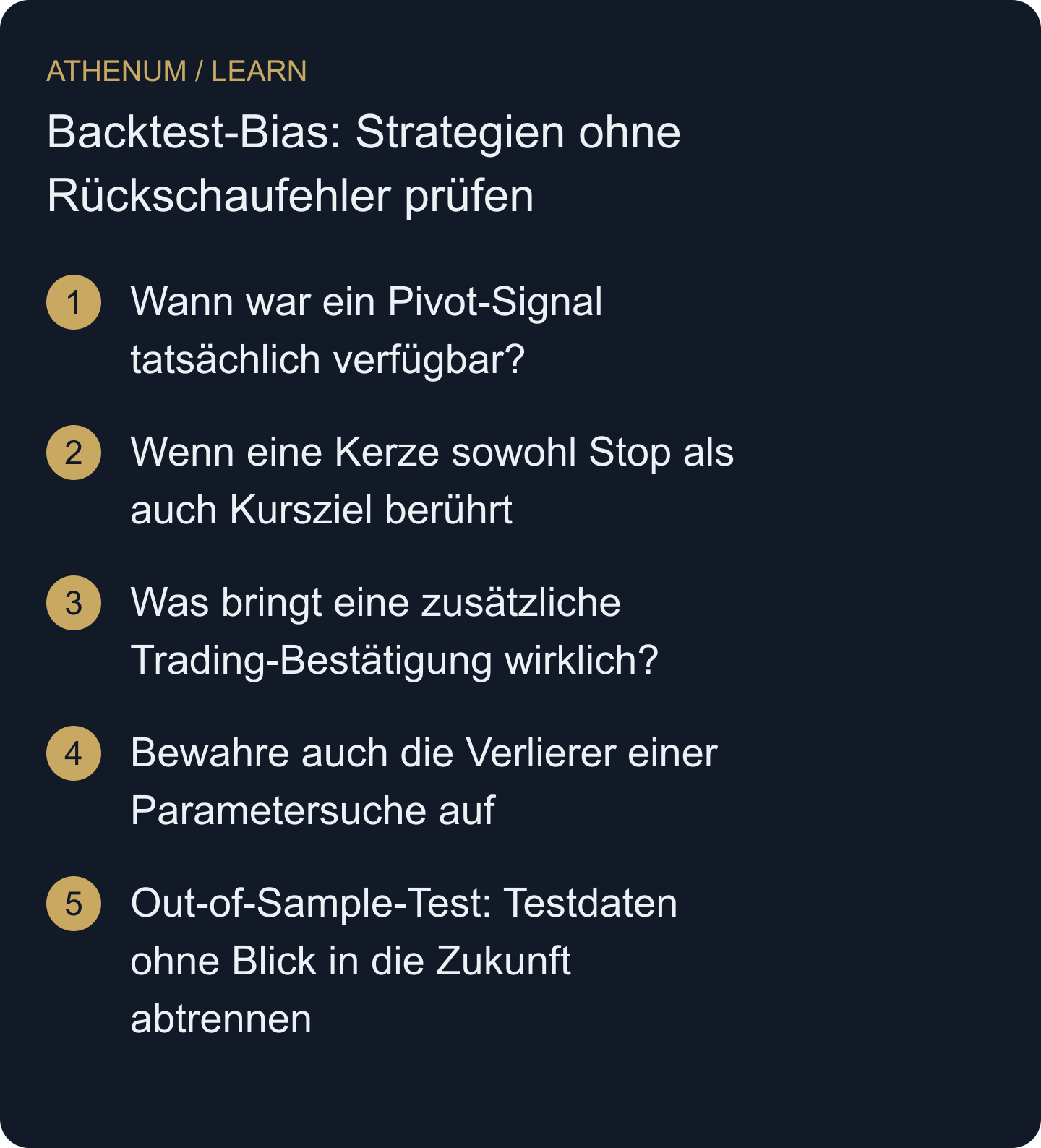 Überführe ein attraktives historisches Ergebnis in ein überprüfbares Forschungsprotokoll und trenne beobachtete Performance von Annahmen und unzulässigem Zukunftswissen.