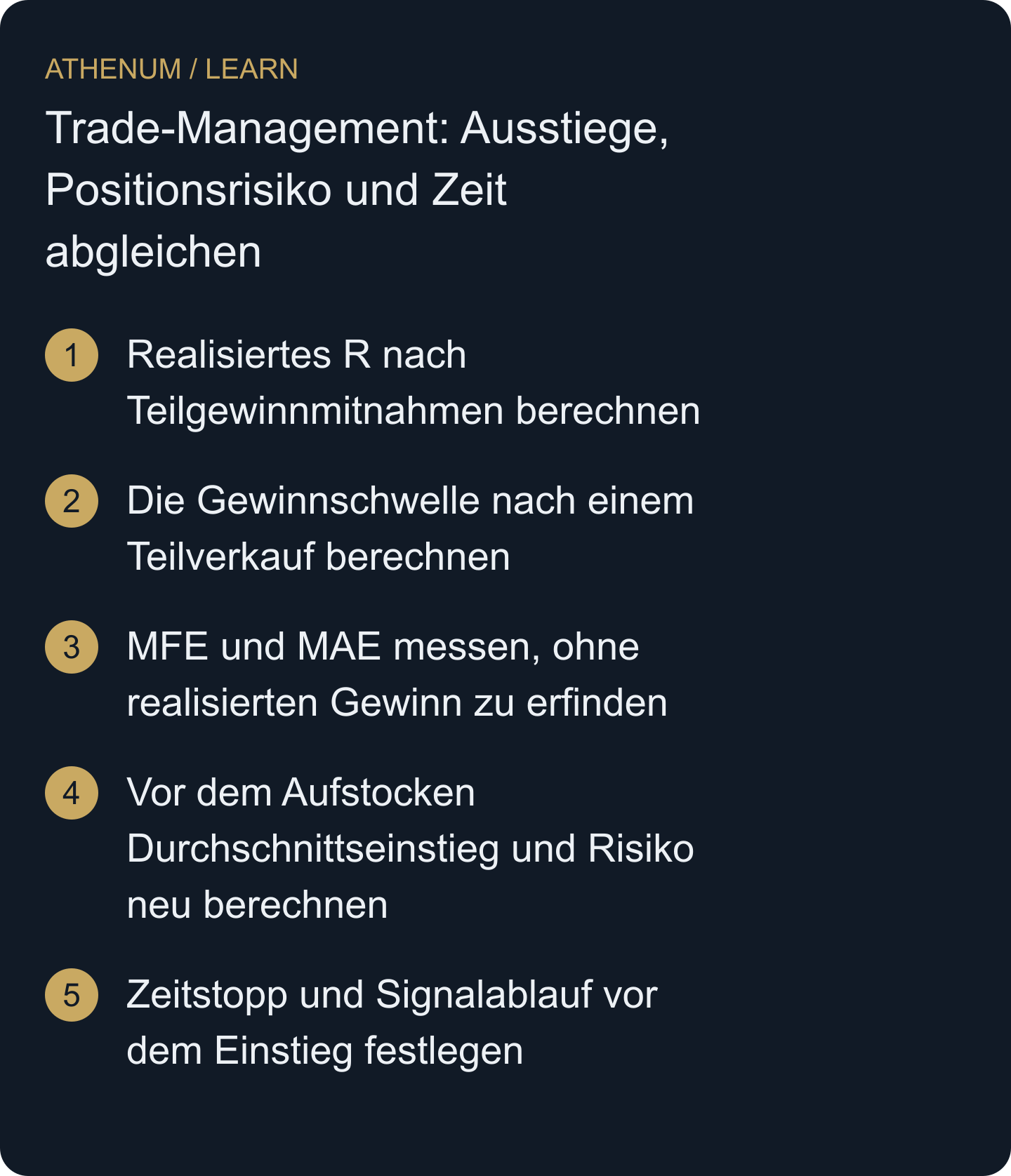 Gleiche tatsächliche Ausführungen, die verbleibende Position und die geltende Ausstiegsregel ab, ohne ein Chartziel oder nachträgliches Wissen an die Stelle der Positionsbuchhaltung zu setzen.