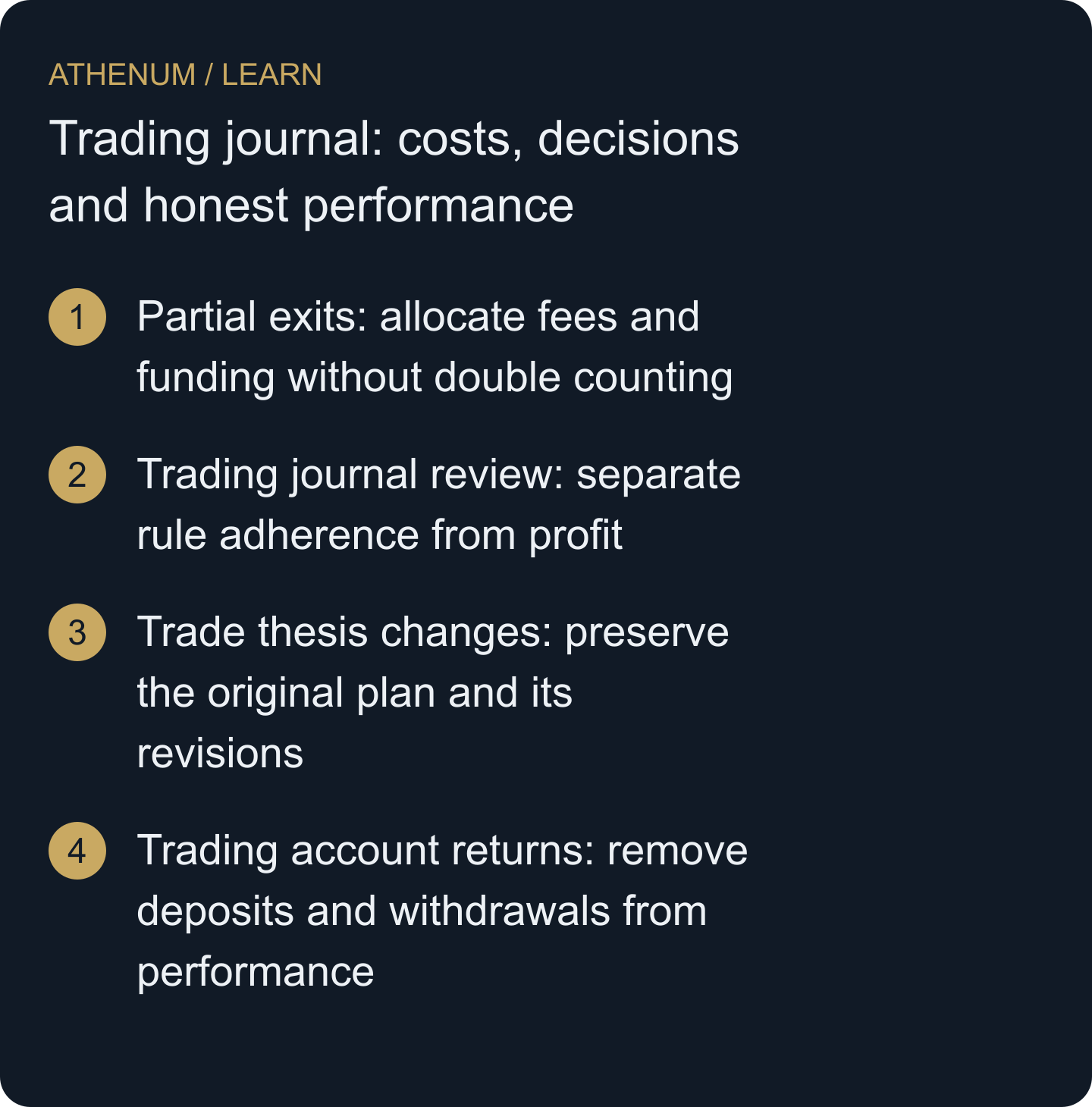 Build a journal that reconciles money and decisions without rewriting unsuccessful trades or confusing deposits with profits.