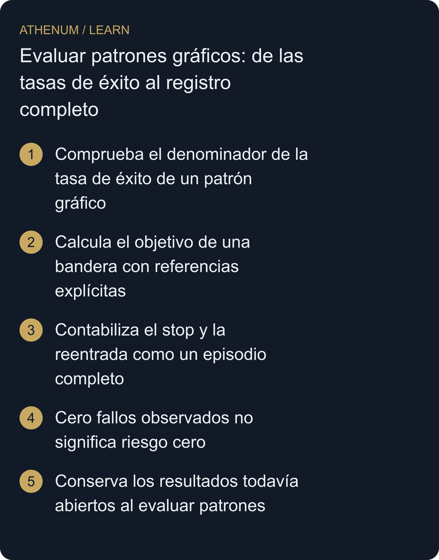 Evalúa una afirmación sobre patrones con una muestra definida, reglas ejecutables y un tratamiento explícito de la incertidumbre.
