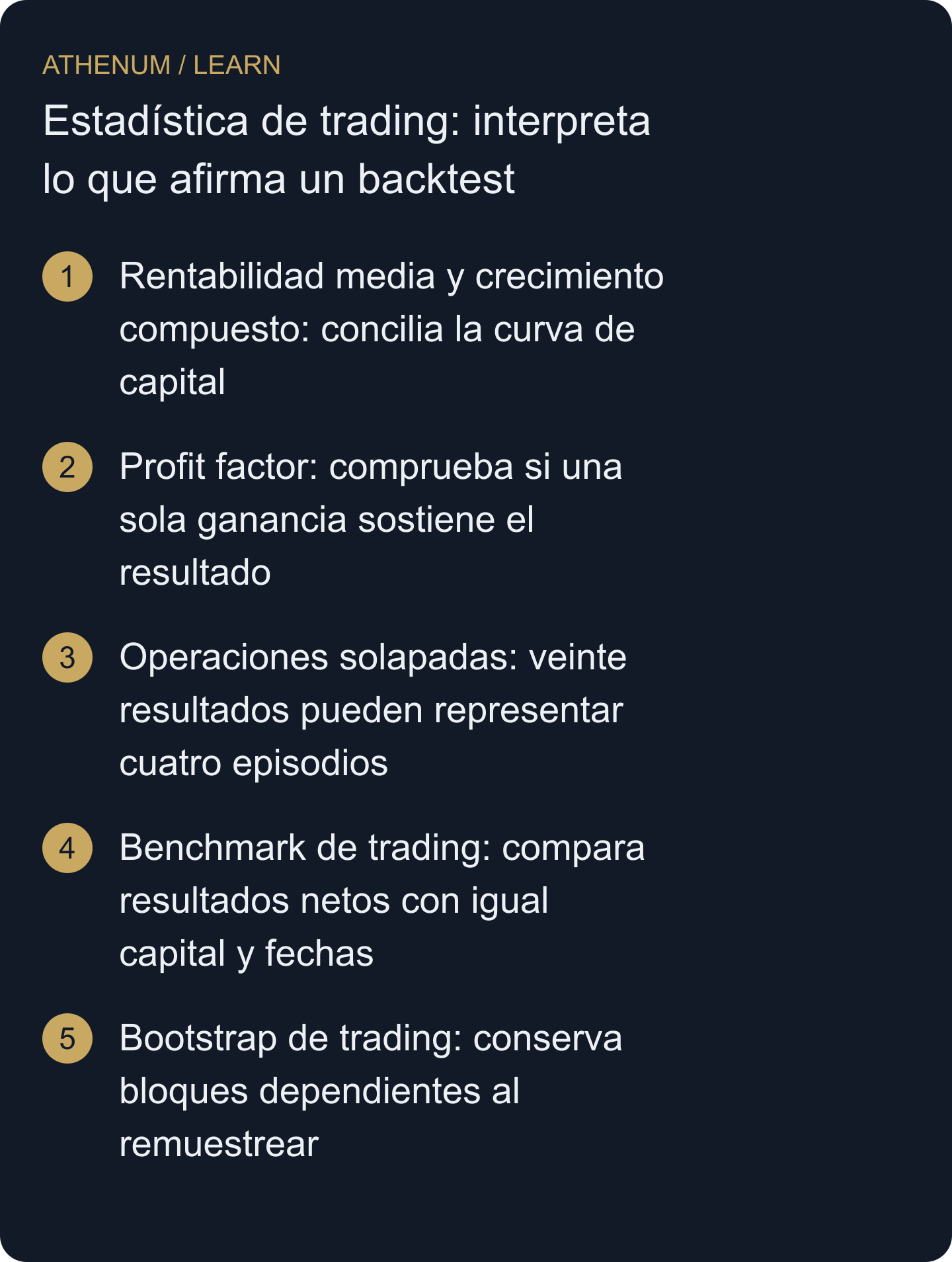 Distingue un cálculo histórico correcto de evidencia suficiente para apoyar una nueva hipótesis de trading.