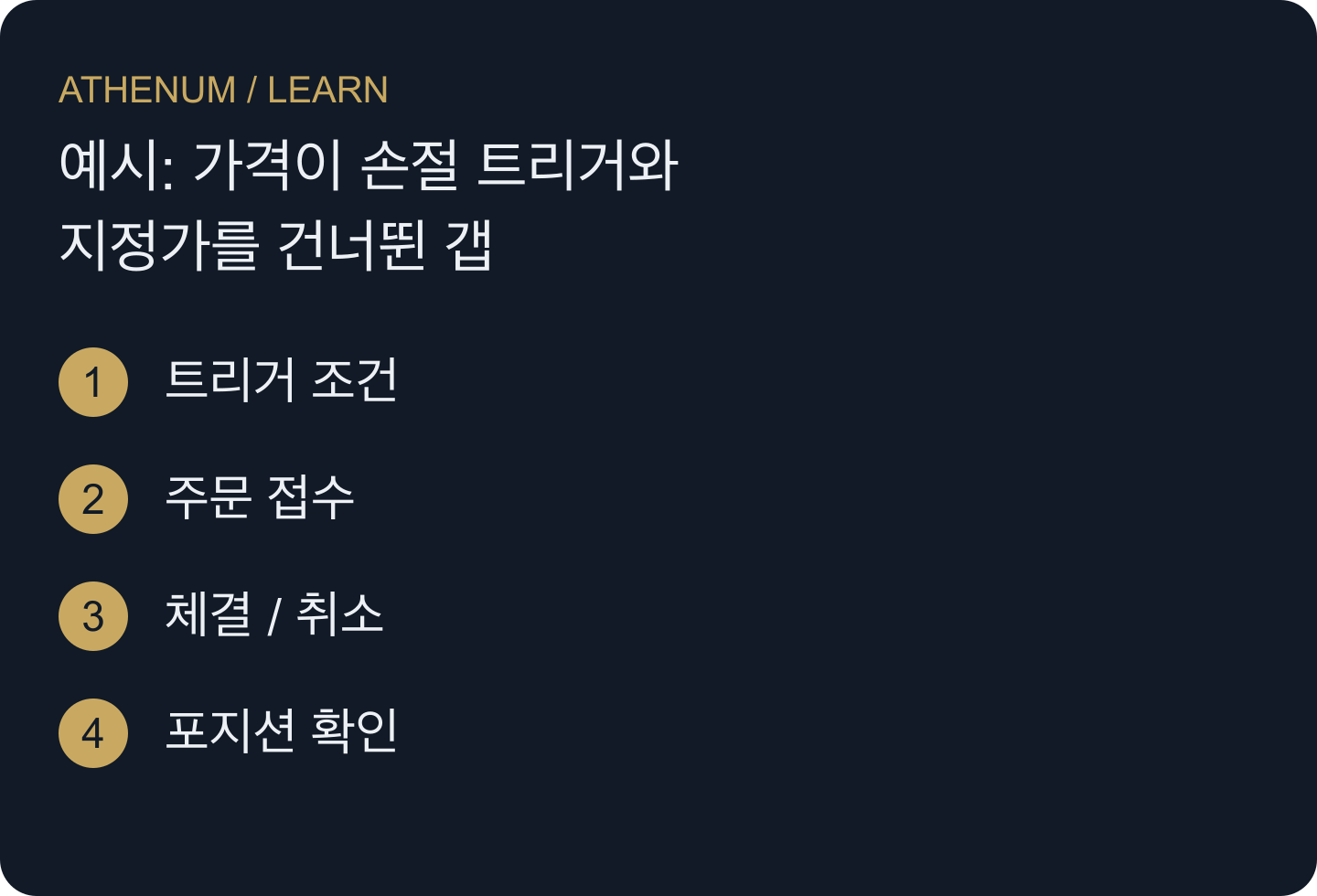 주문 전체 과정을 확인하세요. 트리거 또는 접수 확인만으로 포지션 종료를 입증할 수 없습니다.