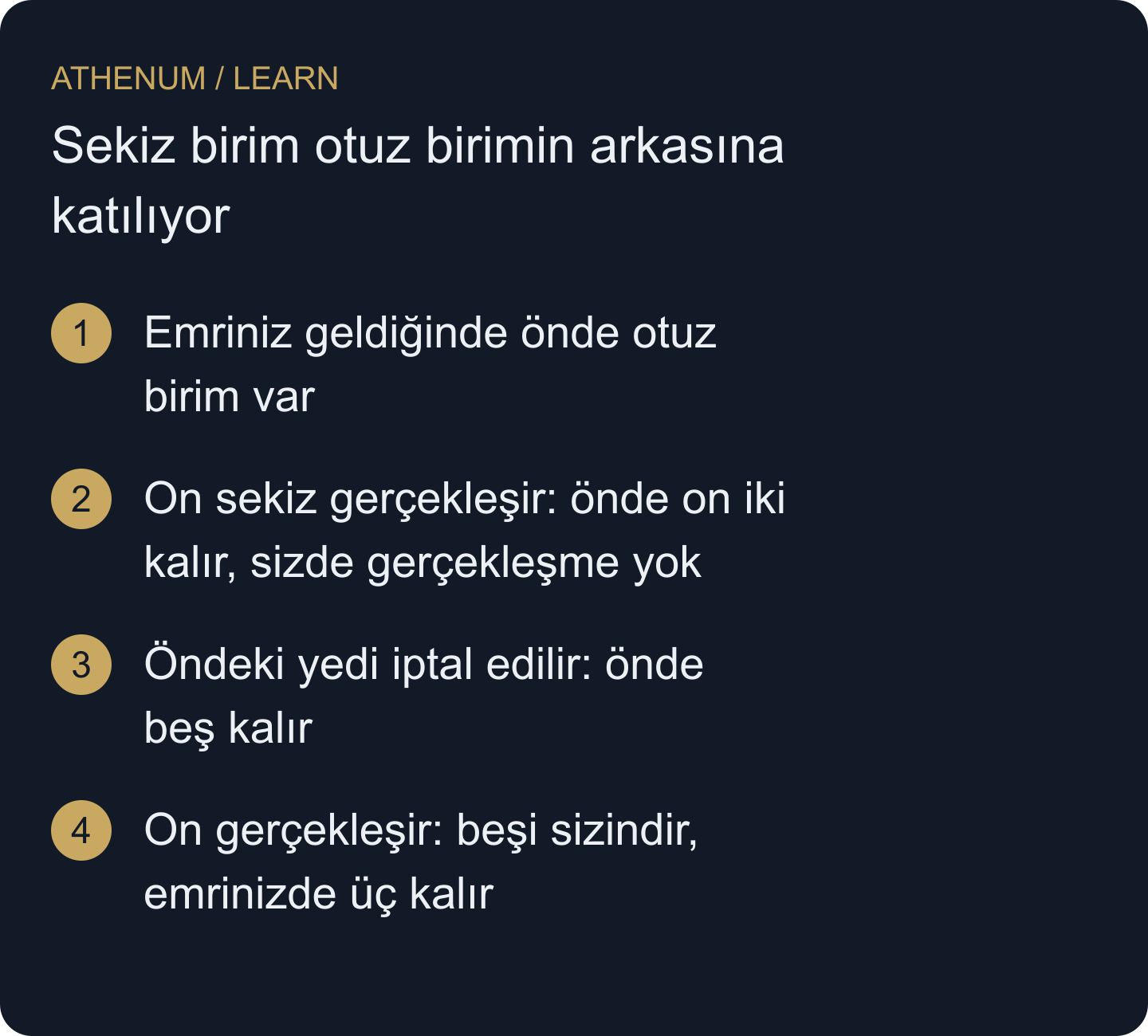 Tekil emir olayları bilinen varsayımsal FIFO kaydı. Yalnızca toplulaştırılmış defter değişiklikleri bu geçmişi kanıtlamaz.