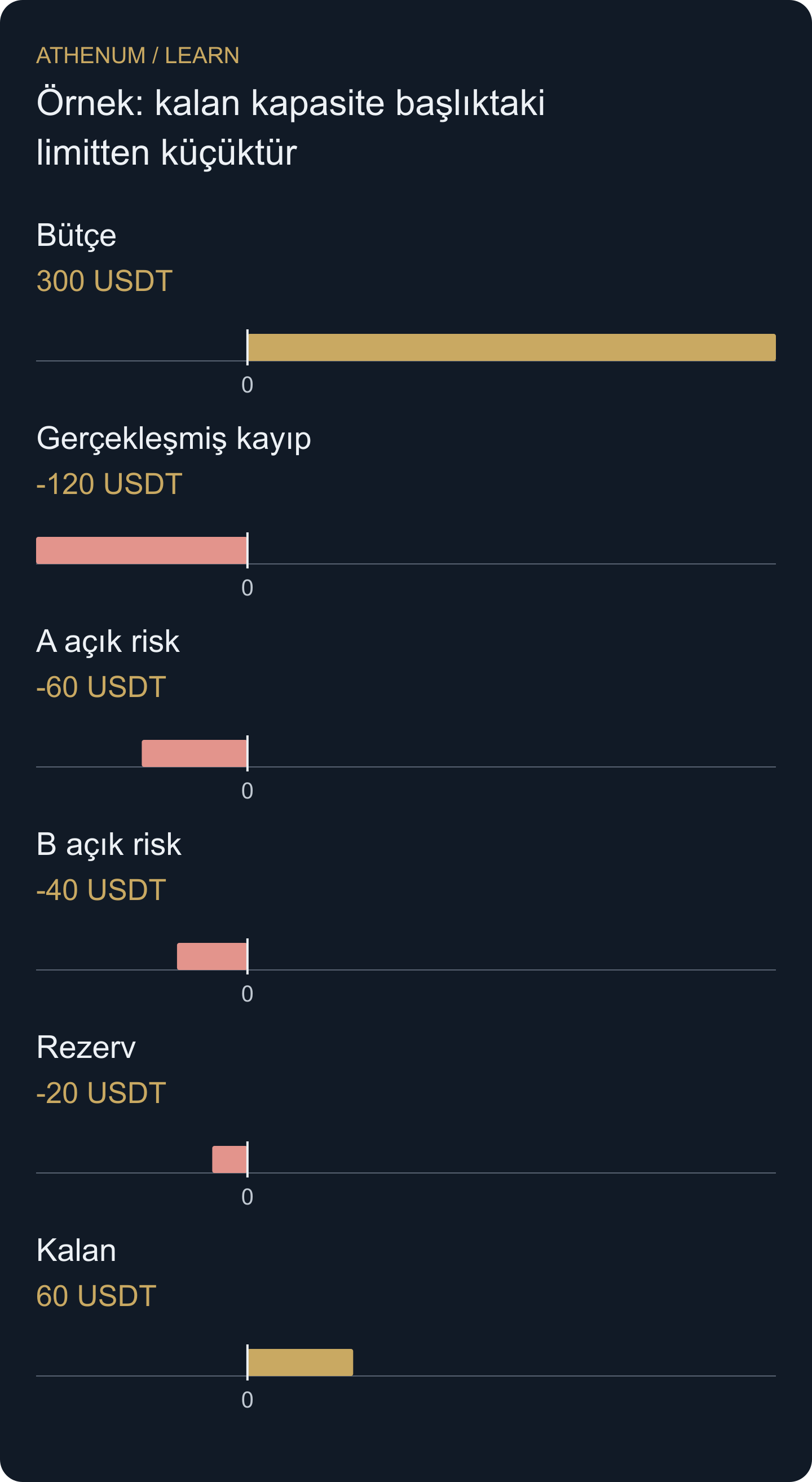 Özgün günlük risk defteri. Negatif çubuklar 300 USDT bütçeden ayrılan tutarlardır; ek gözlenmiş piyasa kaybı değildir.