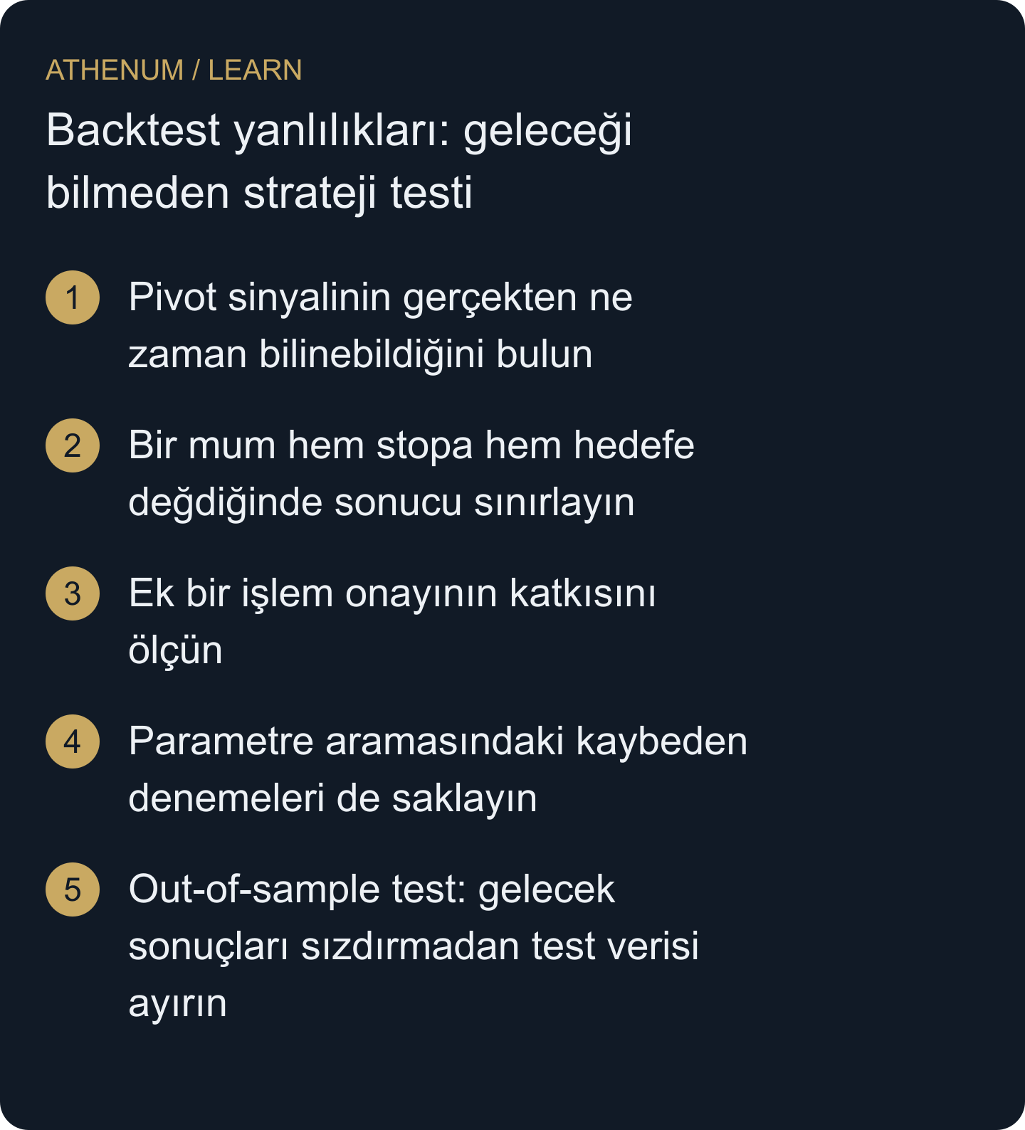 Çekici bir geçmiş sonucu, gözlenen performansı varsayımlardan ve geleceğe ait bilgi sızıntısından ayıran denetlenebilir bir araştırma kaydına dönüştürün.