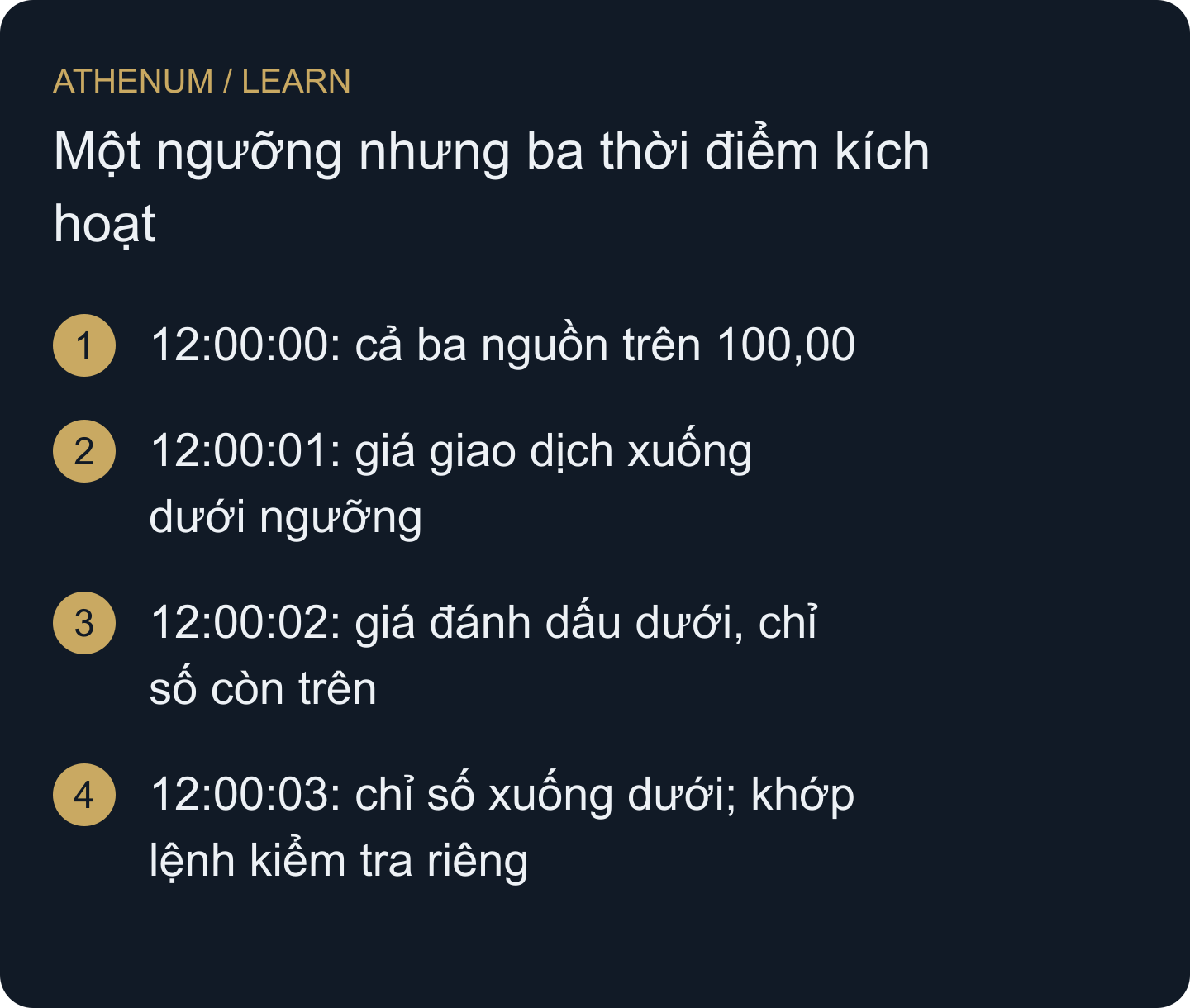 Các stop bán giả định cùng ngưỡng 100,00 USDT. Mỗi nguồn vượt ngưỡng tại thời điểm khác nhau; điều đó chưa xác định giá khớp.