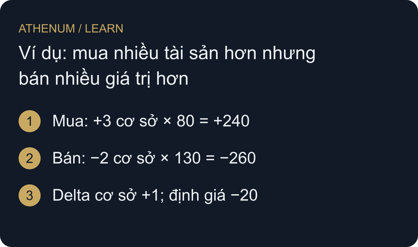 Tính mỗi khớp trong đơn vị chọn trước khi cộng. Chuỗi gốc cho +1 cơ sở và −20 định giá; một thang chung sẽ che khác biệt đơn vị.