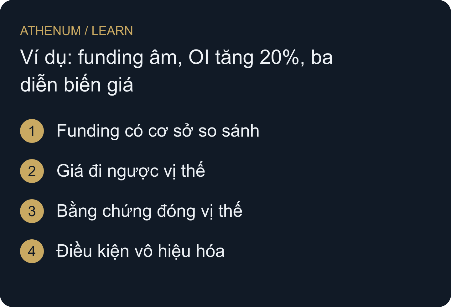 Giá và áp lực đóng vị thế quan sát được mới giúp đánh giá giả thuyết squeeze; dấu của funding không đủ.