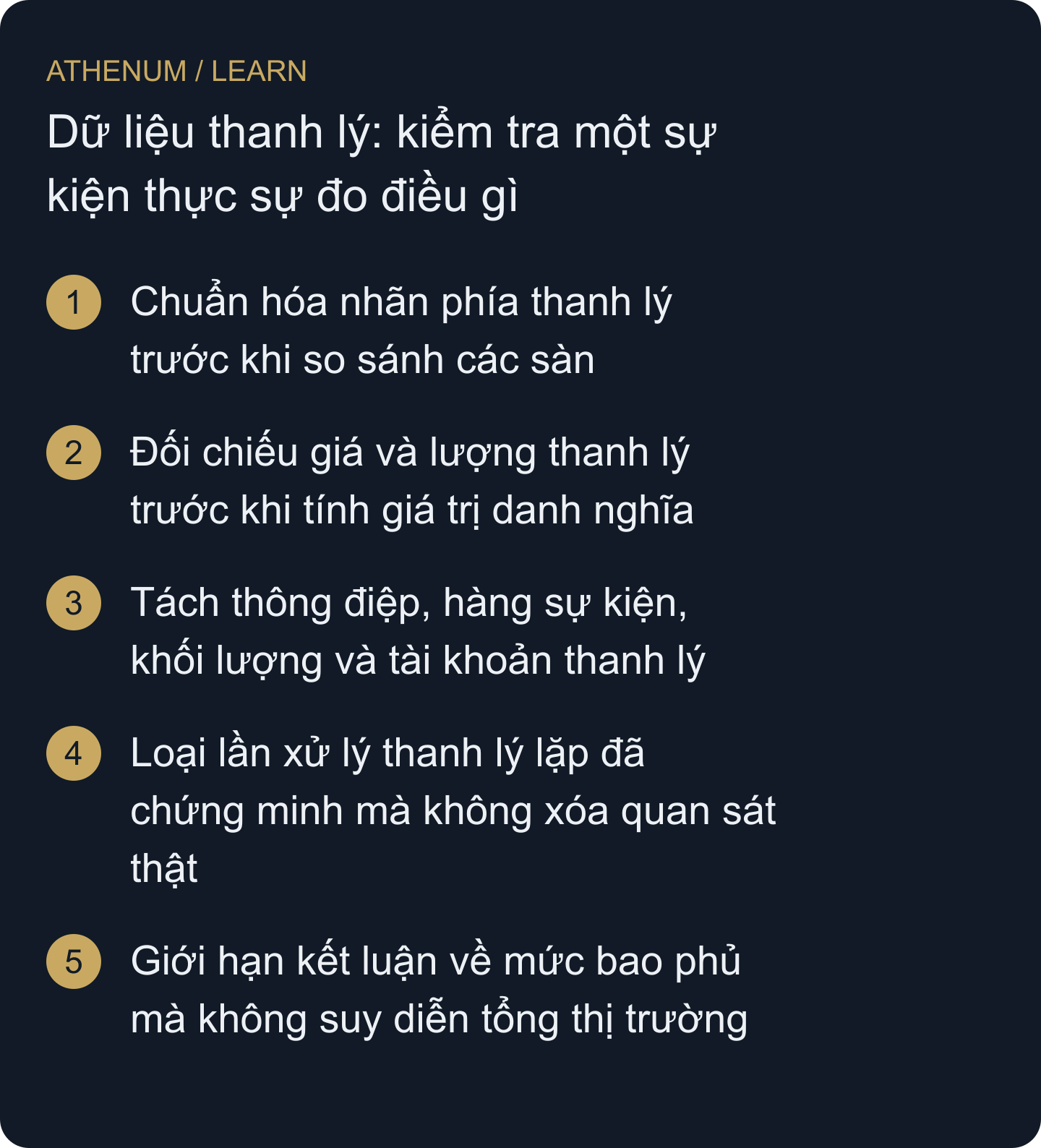 Chuyển quan sát thanh lý thành thống kê có định nghĩa rõ ràng mà không suy diễn giá khớp, khoản lỗ tài khoản hay mức bao phủ toàn thị trường.