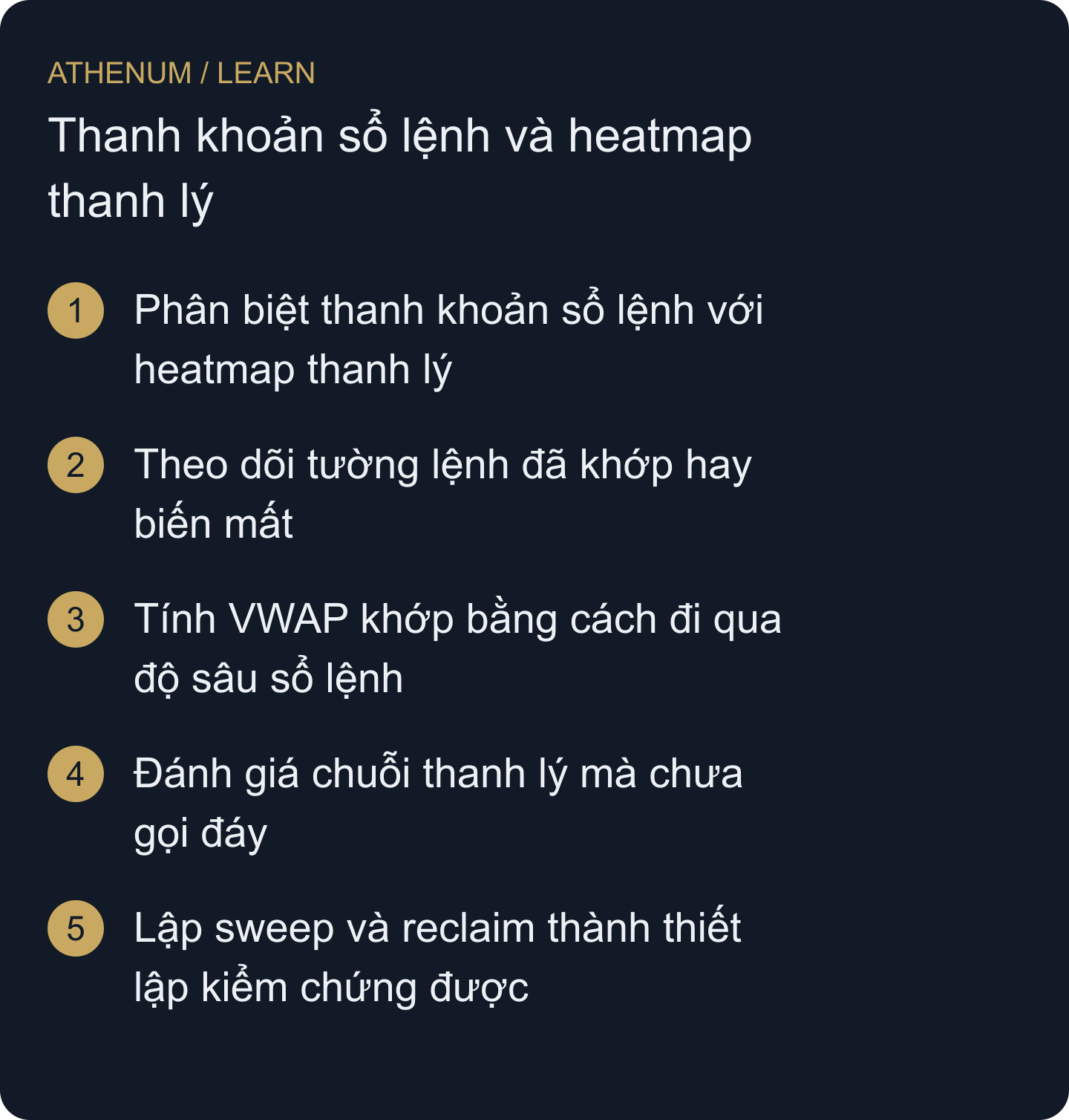 Biến đặc điểm thanh khoản nhìn thấy thành câu hỏi cụ thể, có thể bác bỏ về thực thi hoặc cấu trúc thị trường.