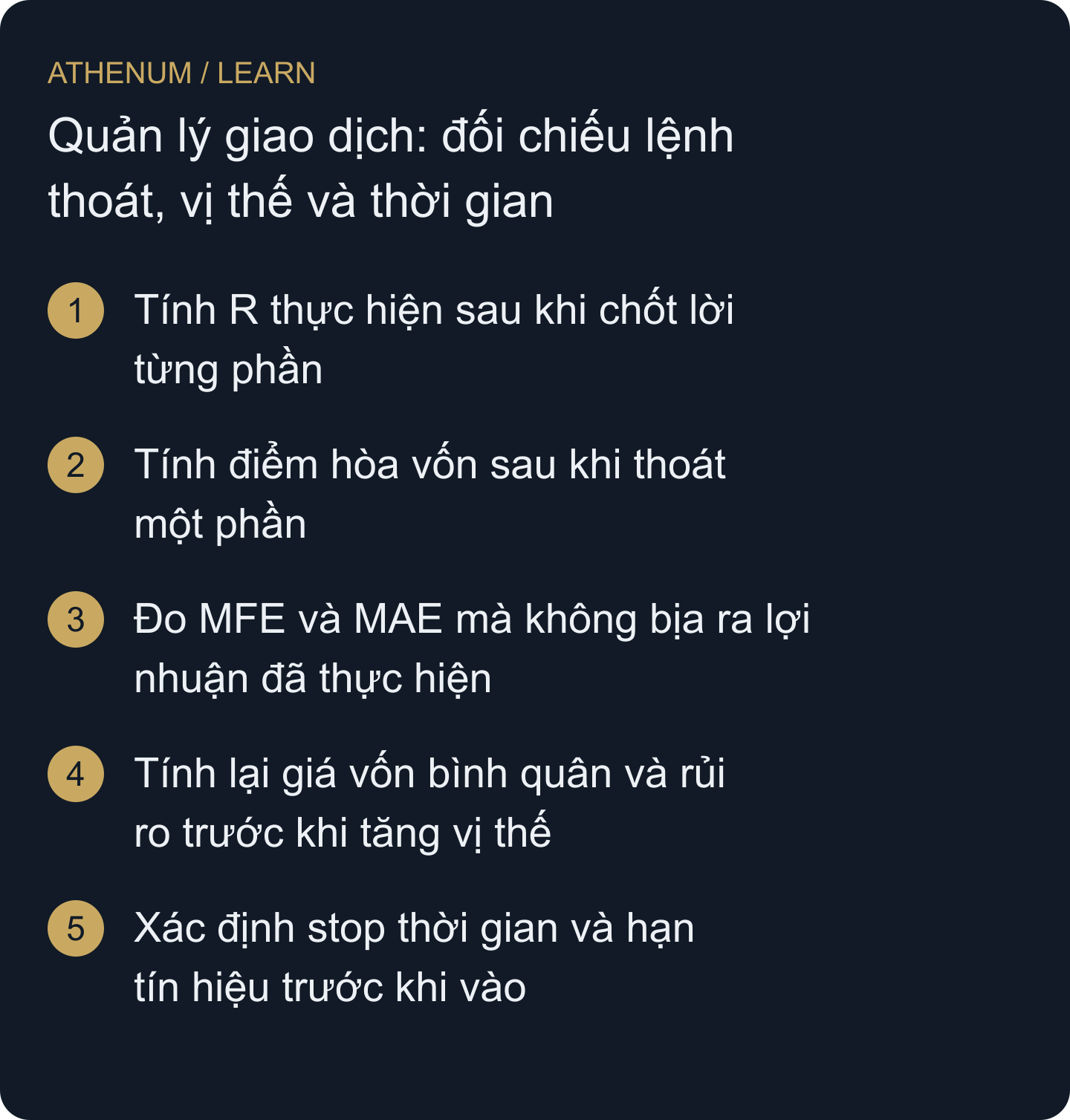 Đối chiếu khối lượng thực sự khớp, vị thế còn mở và quy tắc thoát áp dụng, không thay sổ vị thế bằng mục tiêu trên biểu đồ hay thông tin biết được sau này.